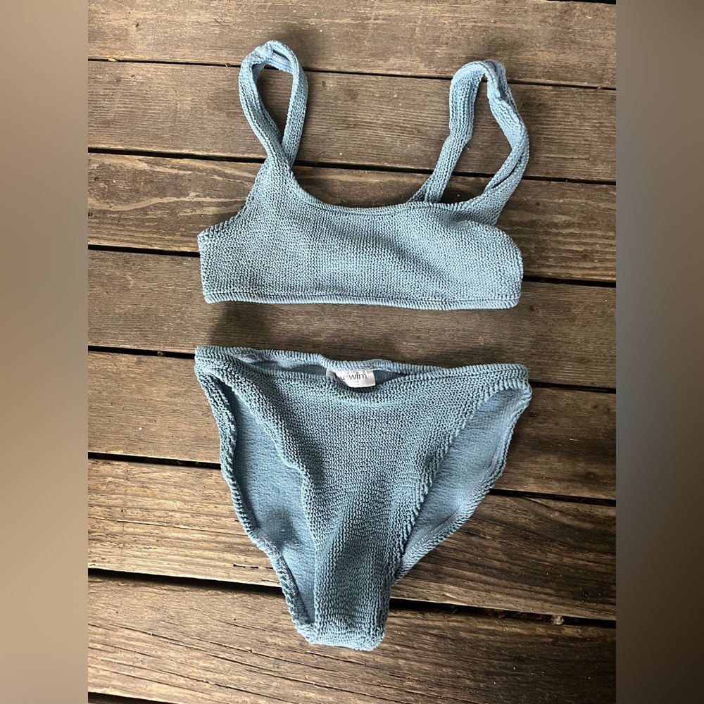 You swim crinkle suit worn once one size baby blue bikini